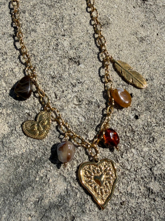 Collier à charms marron en acier inoxydable