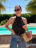 White polka dot backless sleeveless top with knot