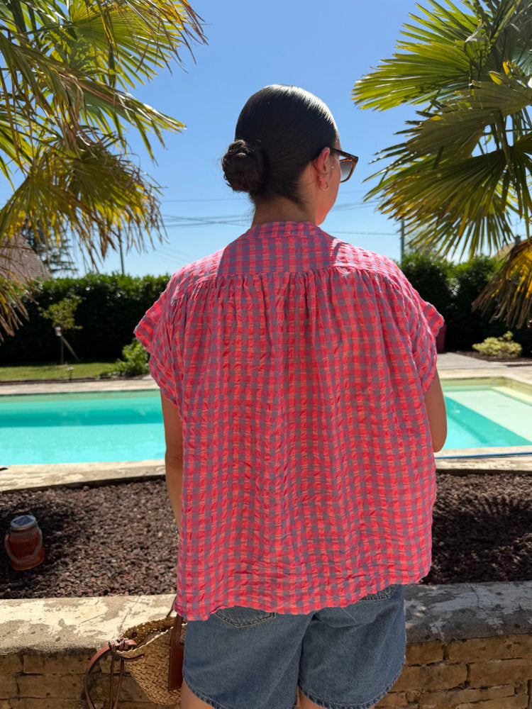 Blouse manches courtes imprimée carreaux vichy