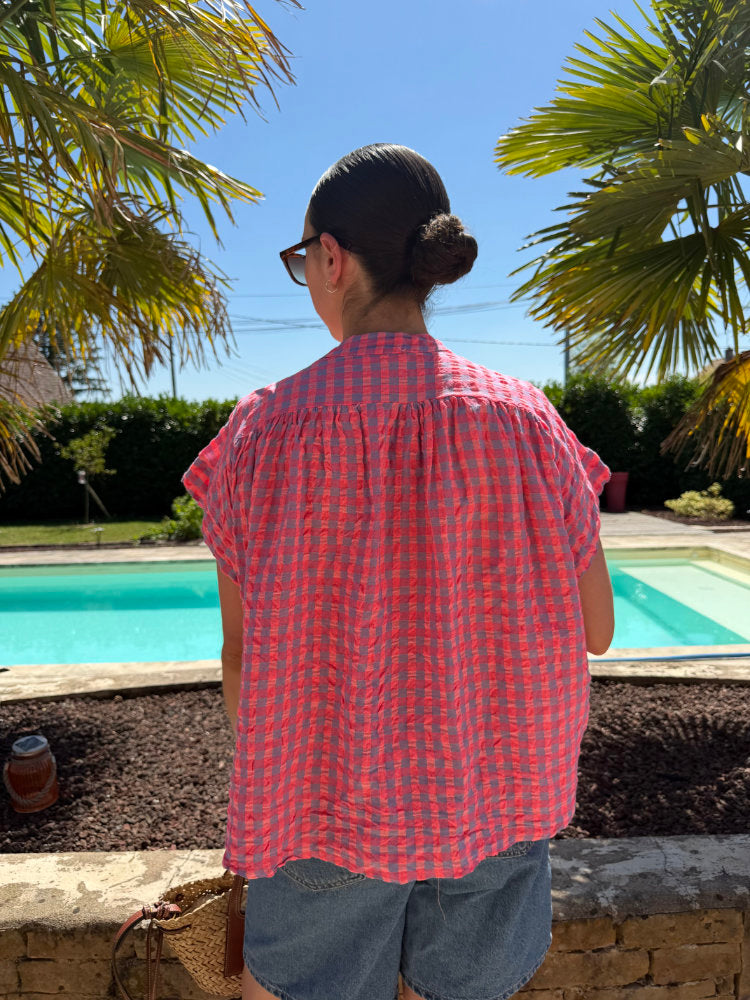 Blouse manches courtes imprimée carreaux vichy