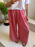 Pantalon large imprimée carreaux vichy blancs