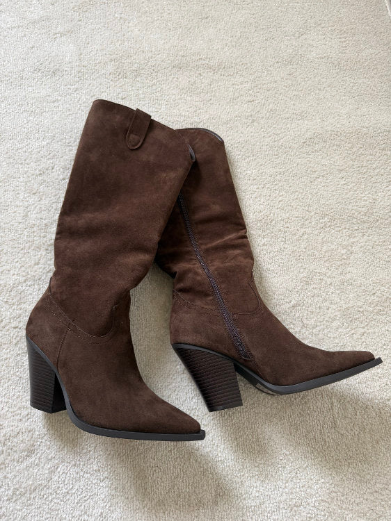 Bottes à talons en véritable daim