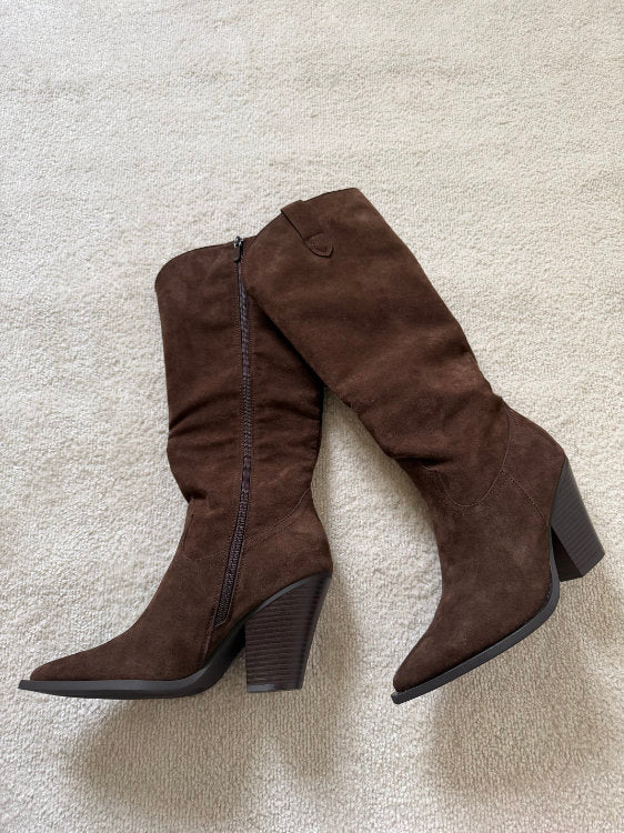 Bottes à talons en véritable daim
