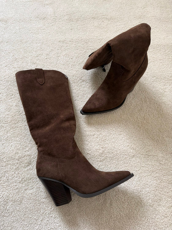 Bottes à talons en véritable daim