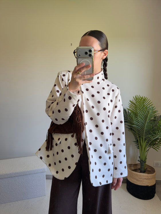 Blazer manches longues à pois marrons et col croisé