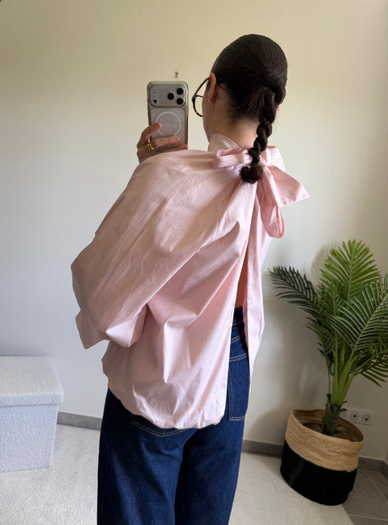 Blouse manches longues dos ouvert avec noeud