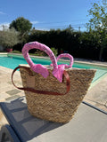 Sac de plage en paille avec bandana sur les anses