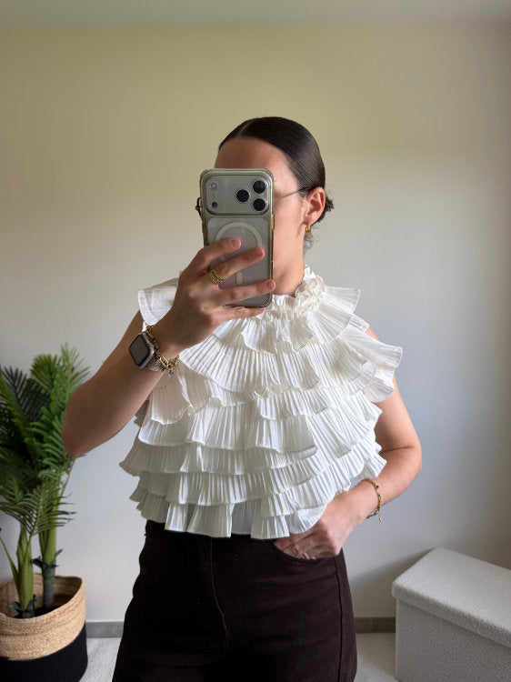 Blouse sans manches effet ruché dos nu