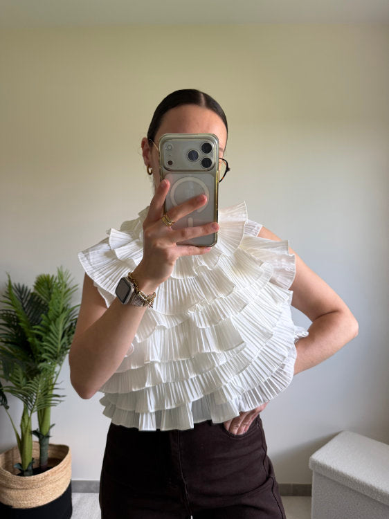 Blouse sans manches effet ruché dos nu