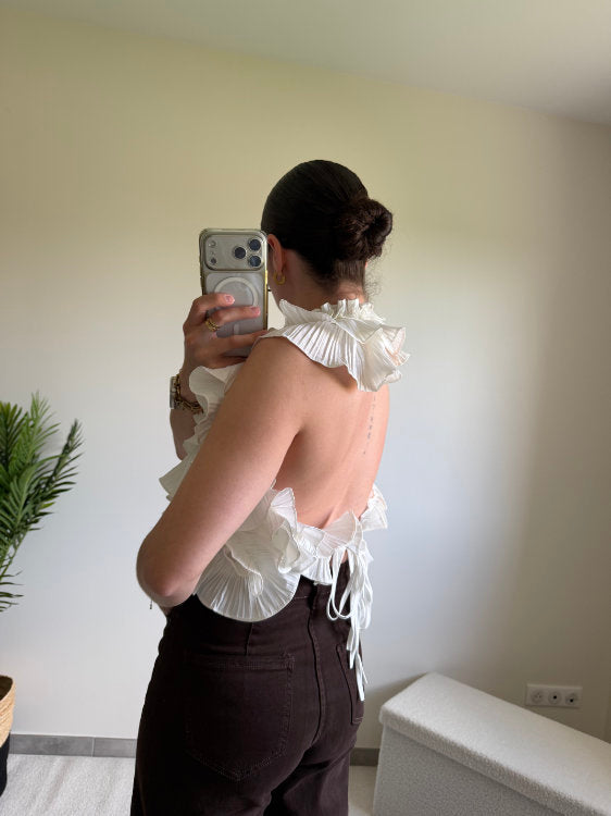 Blouse sans manches effet ruché dos nu