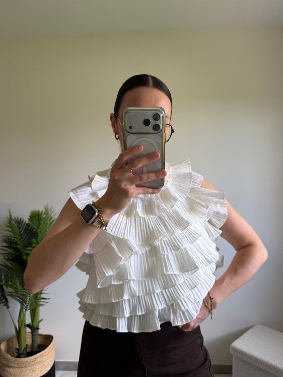 Blouse sans manches effet ruché dos nu