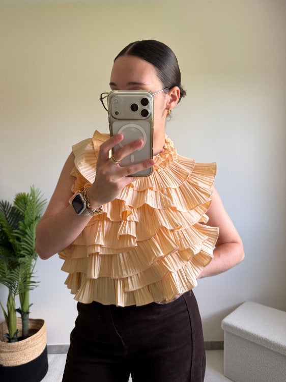 Blouse sans manches effet ruché dos nu