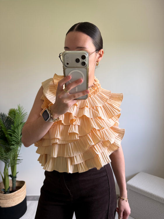 Blouse sans manches effet ruché dos nu
