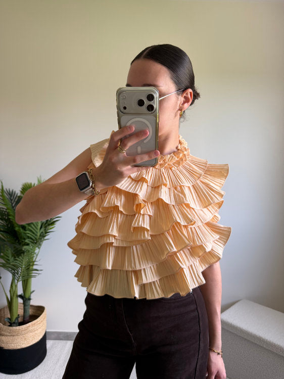 Blouse sans manches effet ruché dos nu