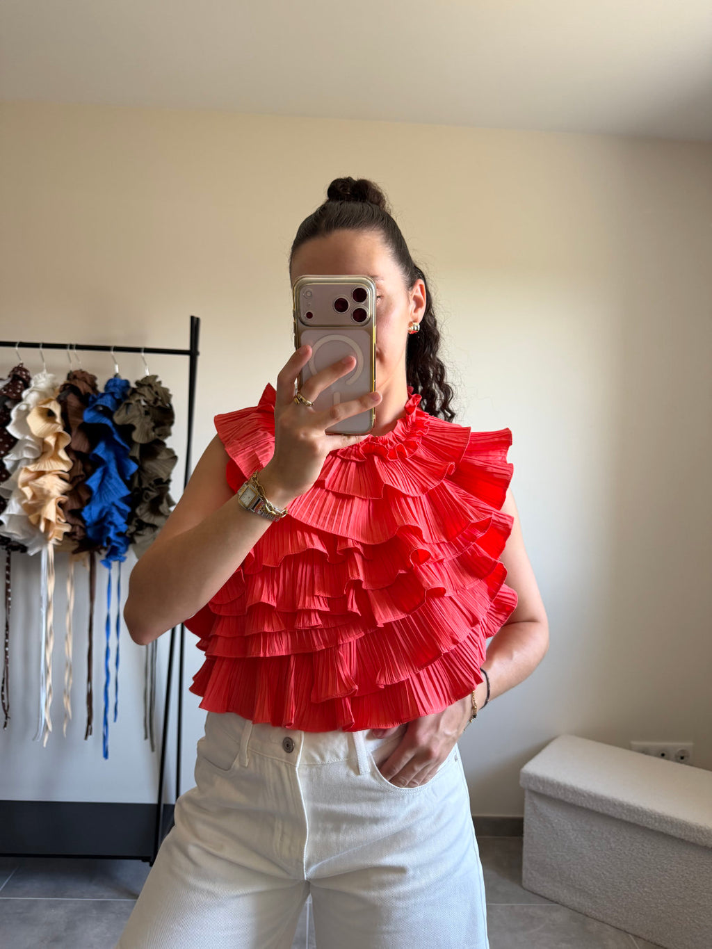 Blouse sans manches effet ruché dos nu