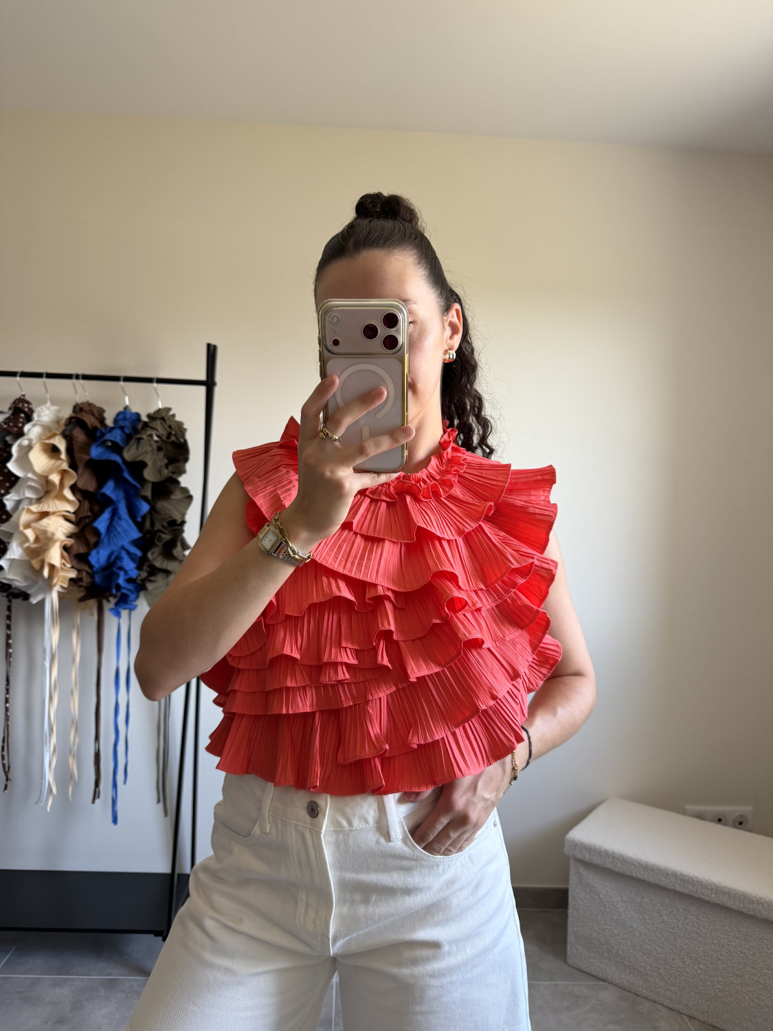 Blouse sans manches effet ruché dos nu