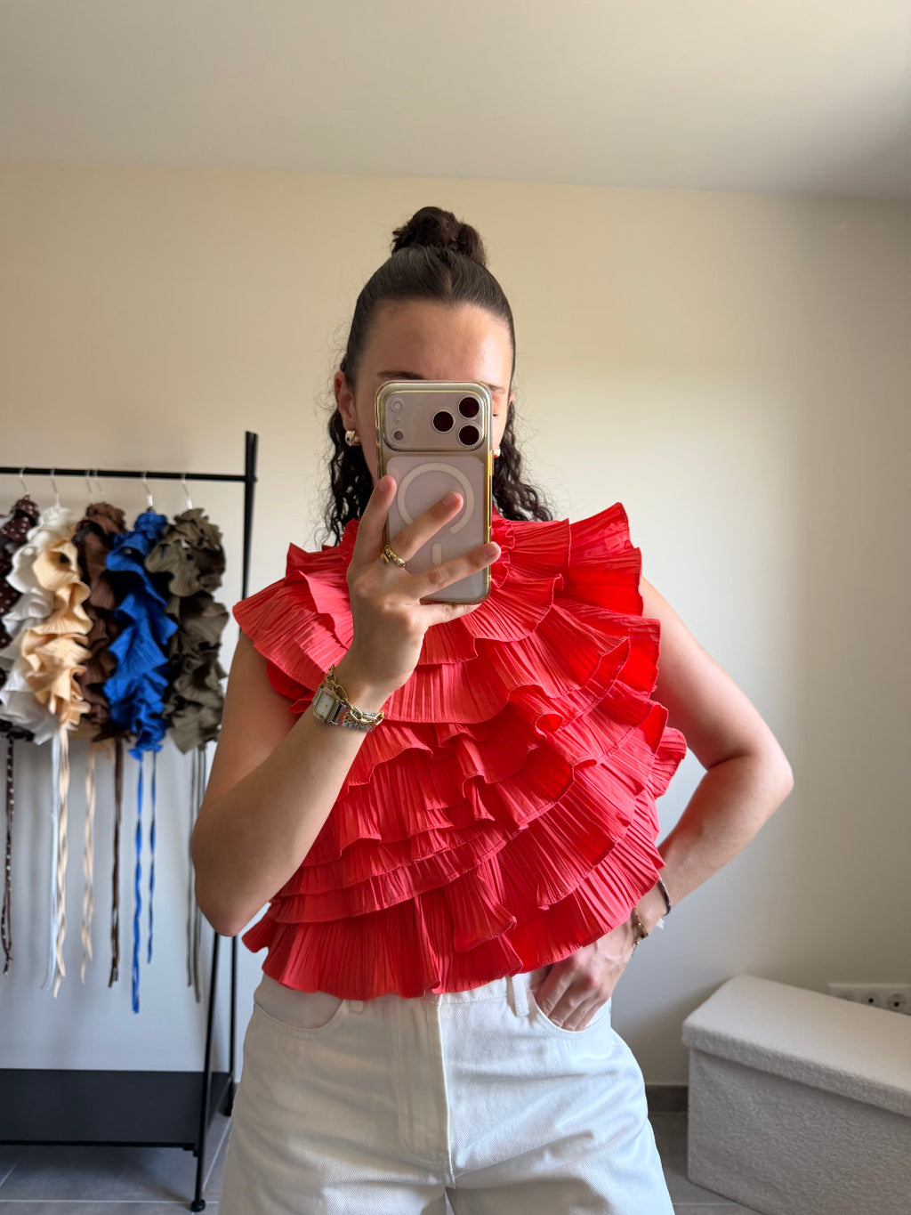 Blouse sans manches effet ruché dos nu