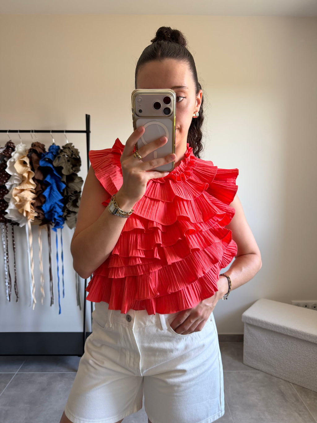 Blouse sans manches effet ruché dos nu