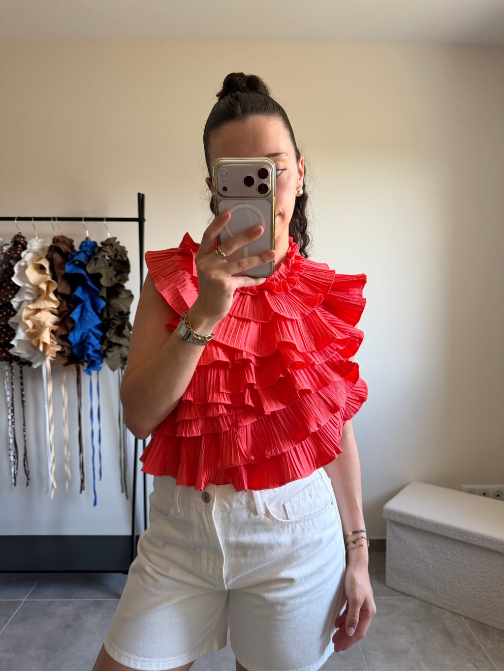 Blouse sans manches effet ruché dos nu