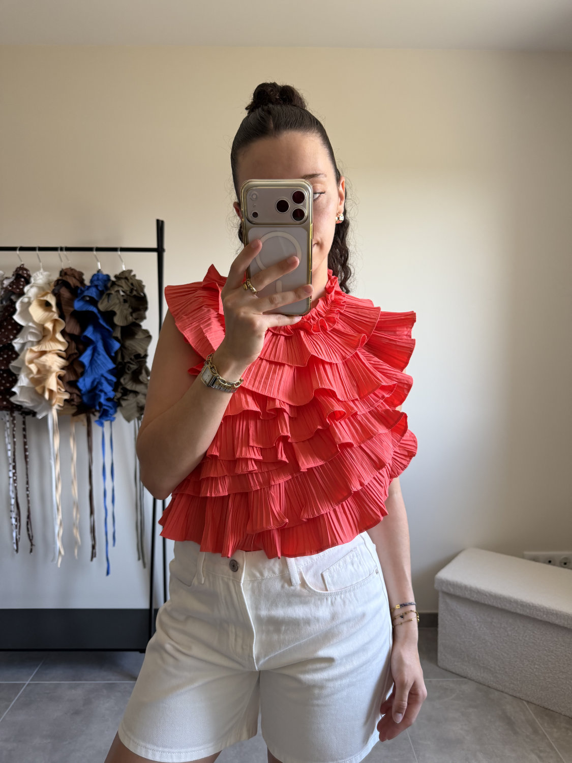 Blouse sans manches effet ruché dos nu
