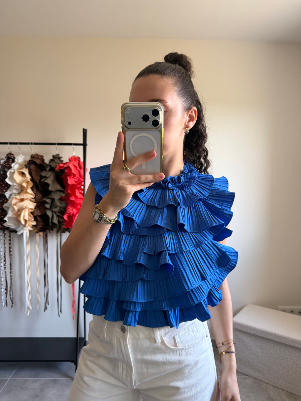 Blouse sans manches effet ruché dos nu