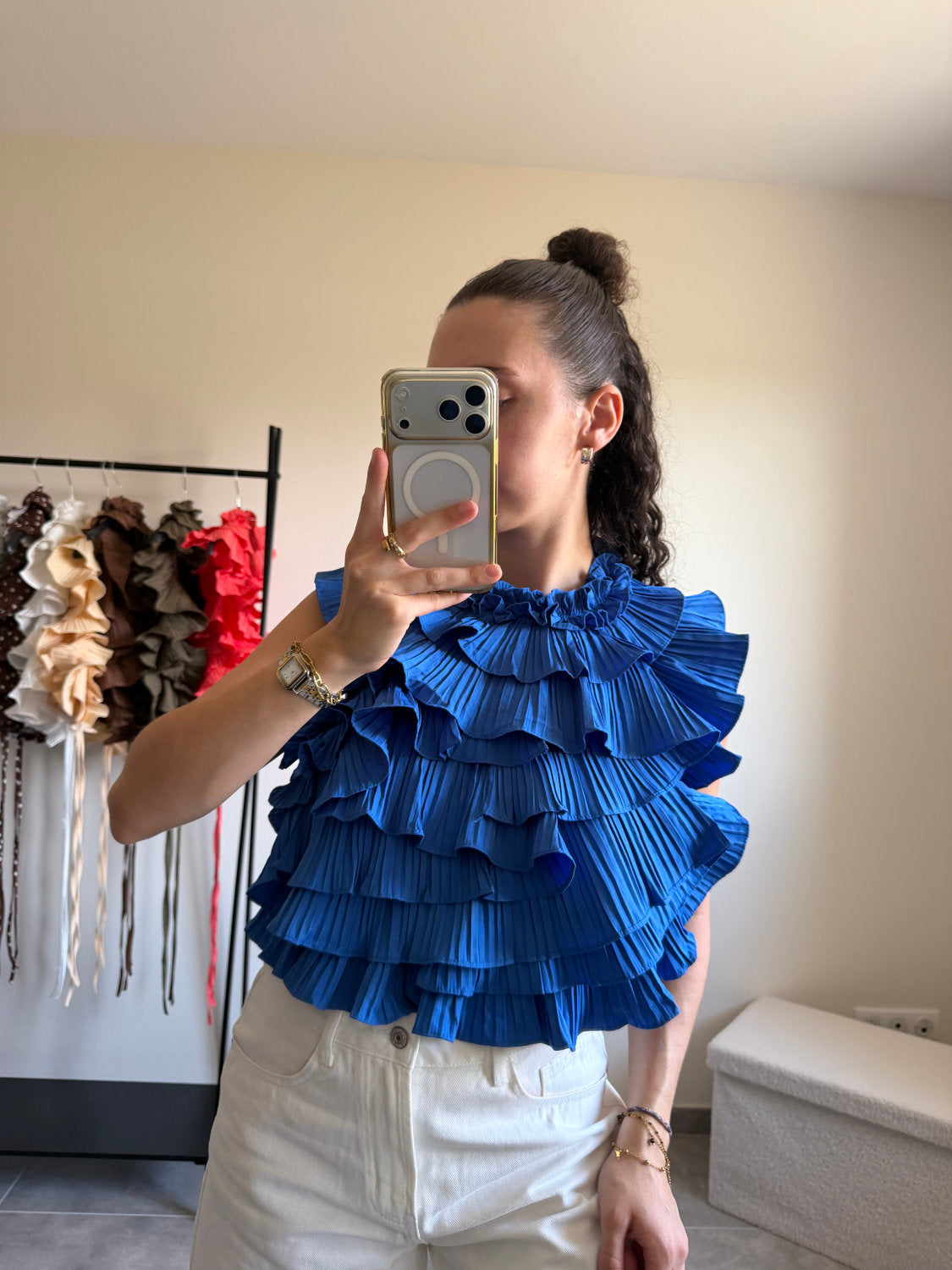 Blouse sans manches effet ruché dos nu