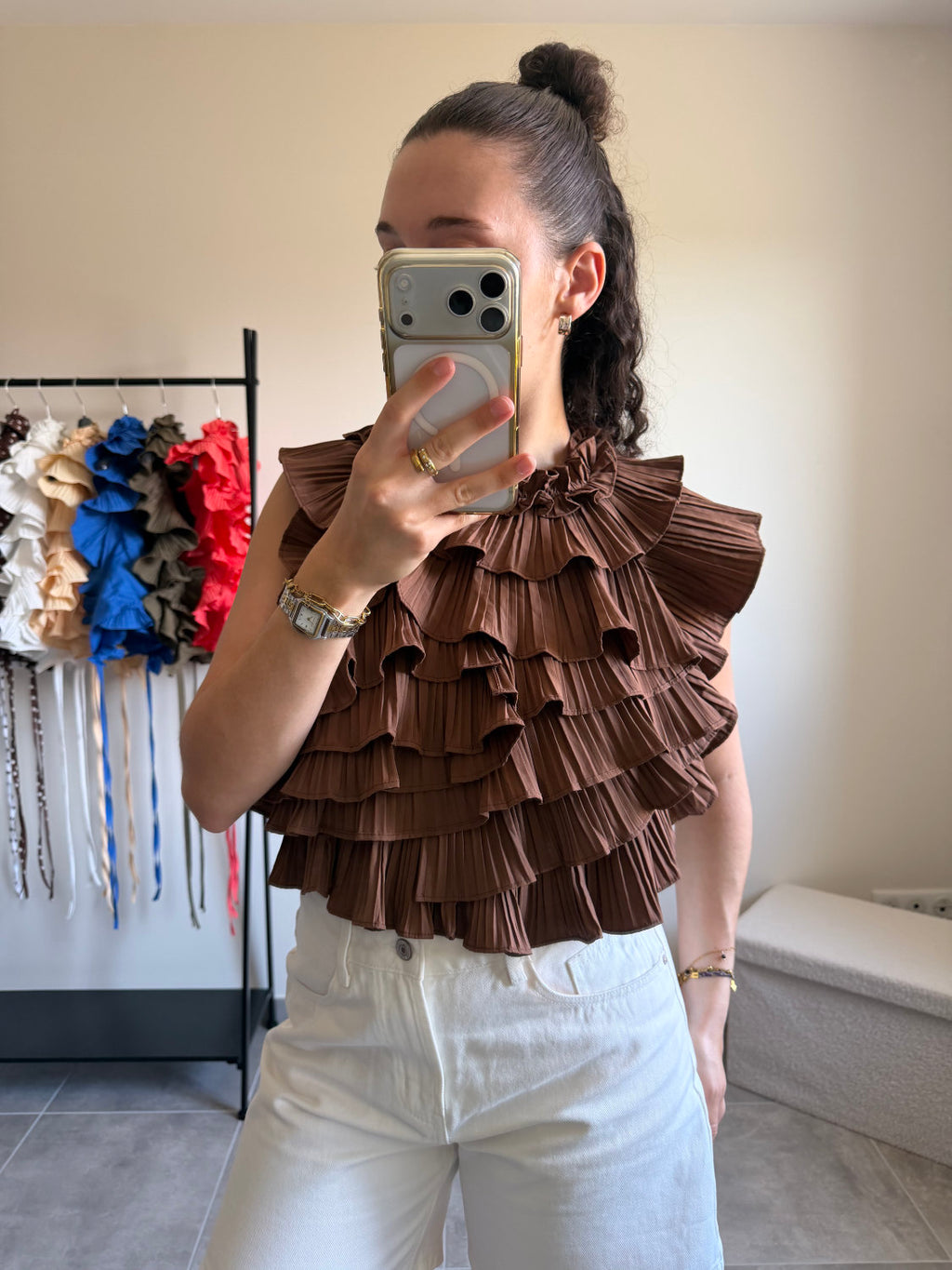 Blouse sans manches effet ruché dos nu