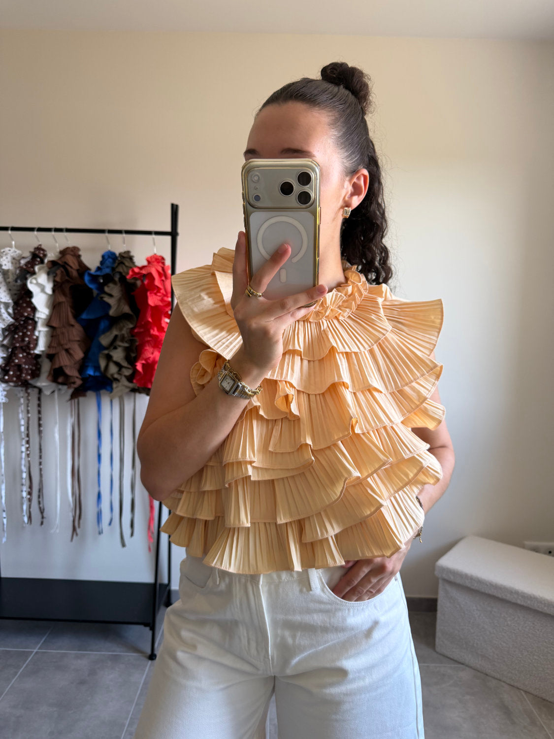 Blouse sans manches effet ruché dos nu