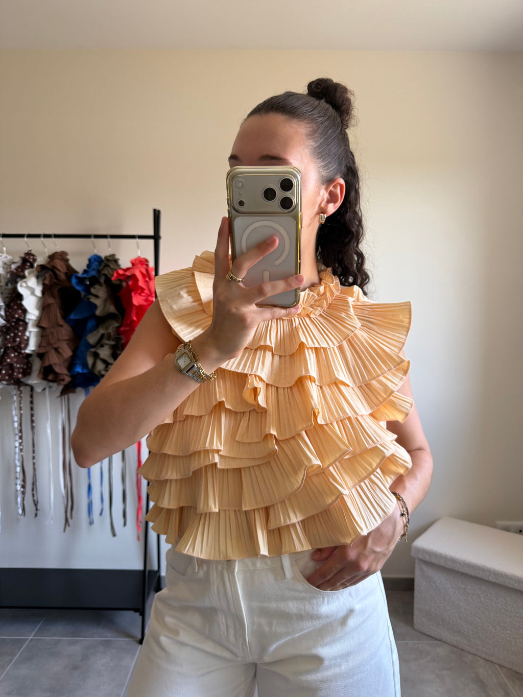 Blouse sans manches effet ruché dos nu