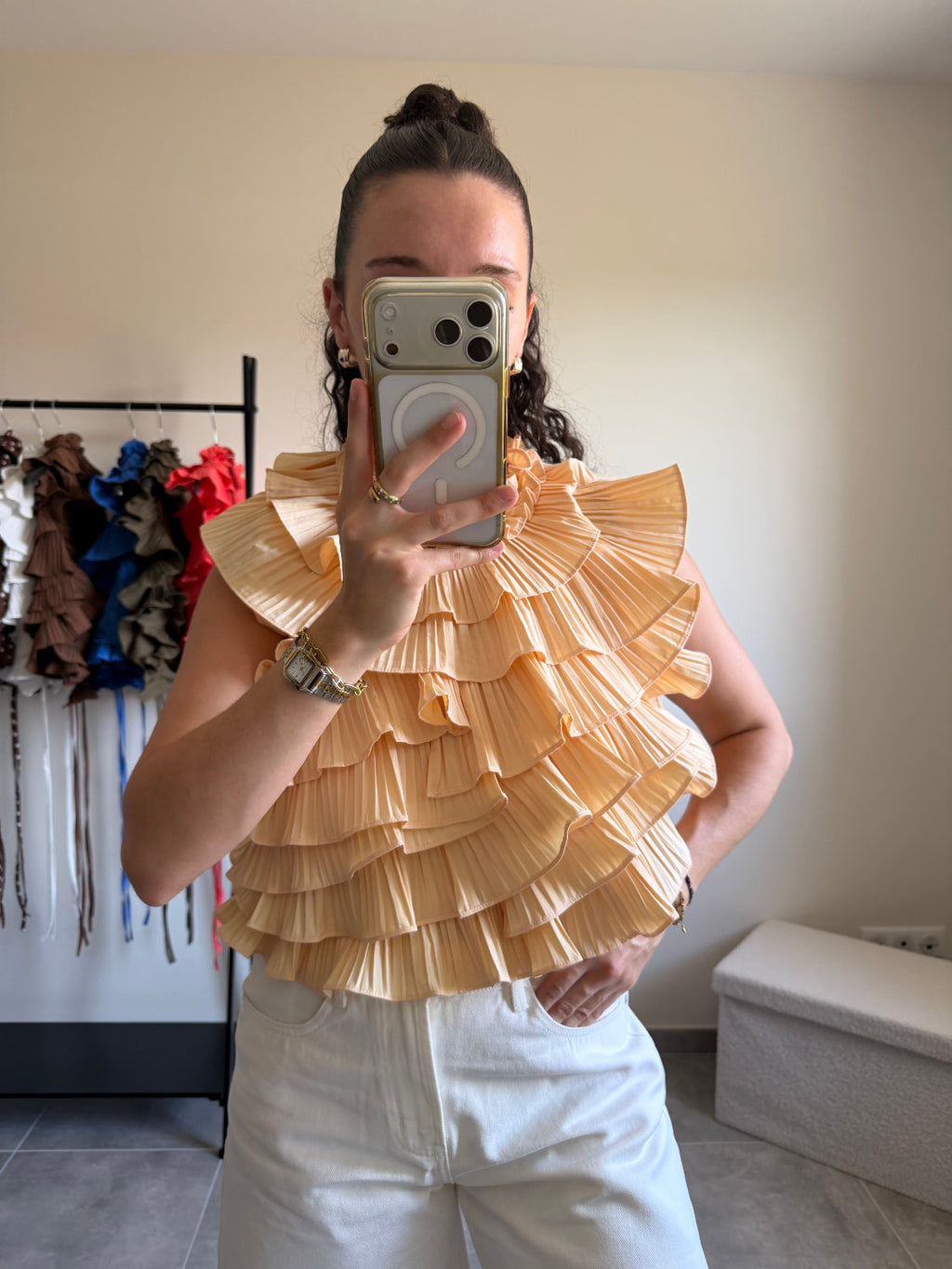 Blouse sans manches effet ruché dos nu