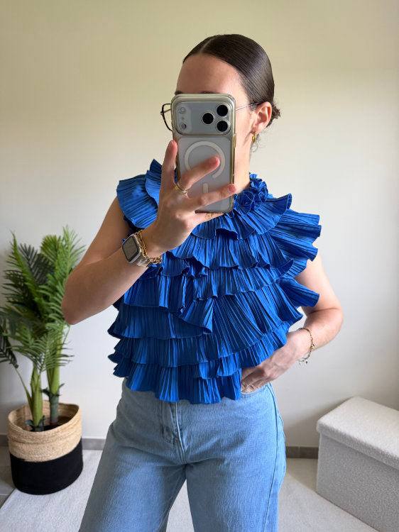 Blouse sans manches effet ruché dos nu