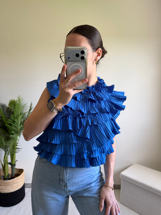 Blouse sans manches effet ruché dos nu
