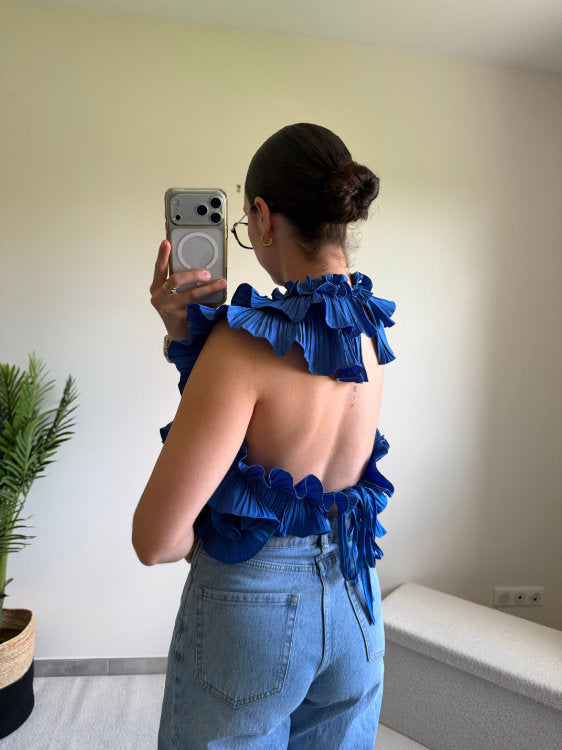 Blouse sans manches effet ruché dos nu