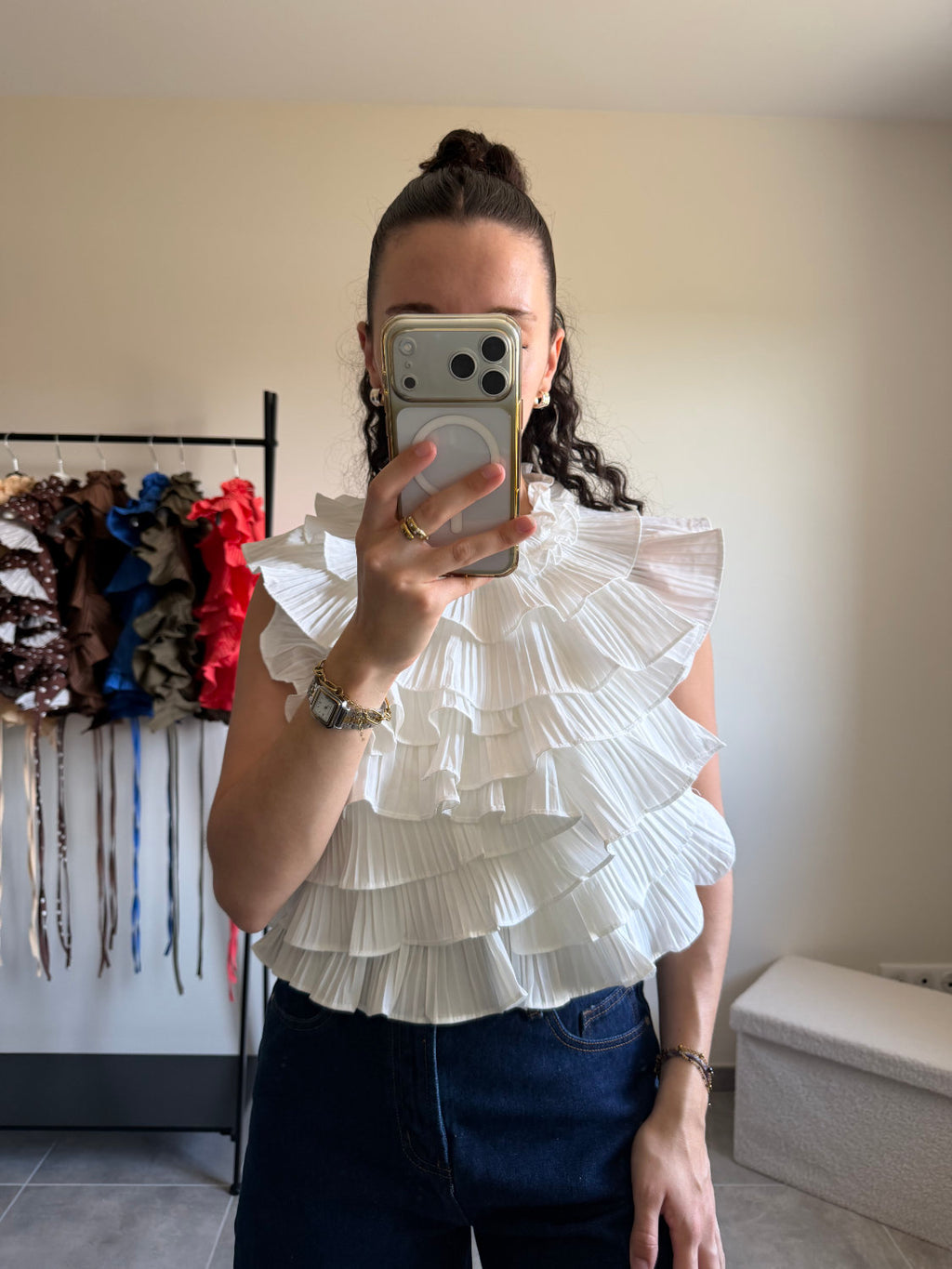 Blouse sans manches effet ruché dos nu