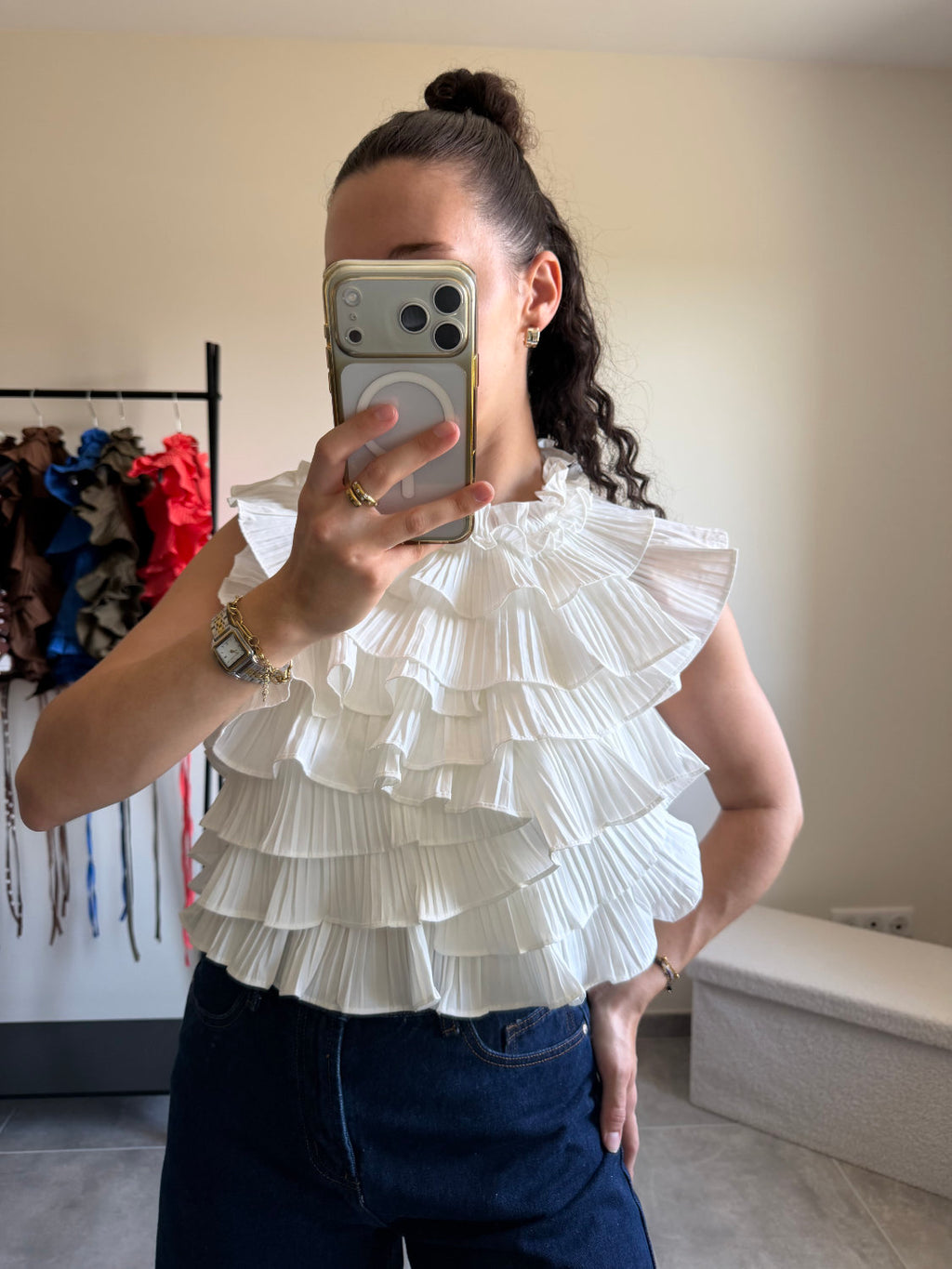 Blouse sans manches effet ruché dos nu