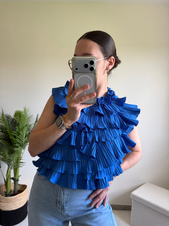 Blouse sans manches effet ruché dos nu