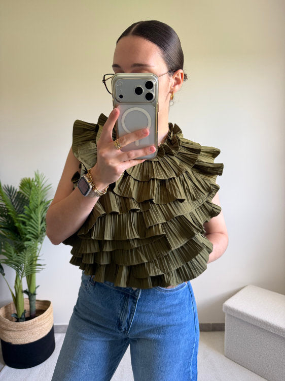 Blouse sans manches effet ruché dos nu