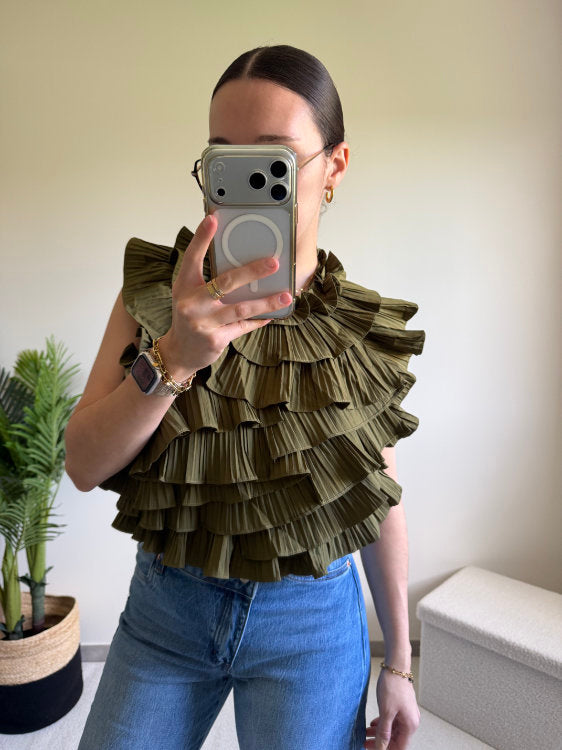 Blouse sans manches effet ruché dos nu