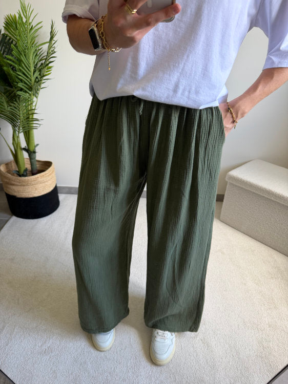 Pantalon large en gaze de coton
