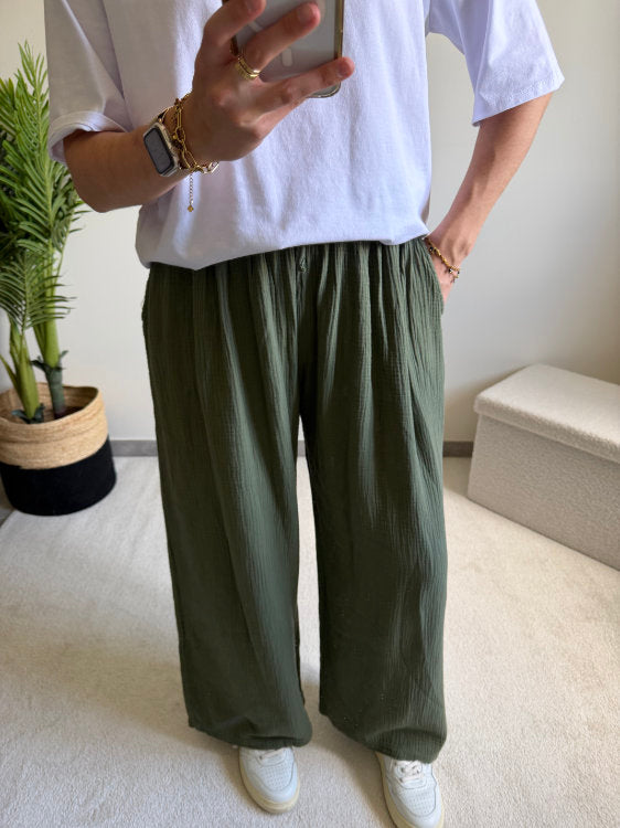 Pantalon large en gaze de coton
