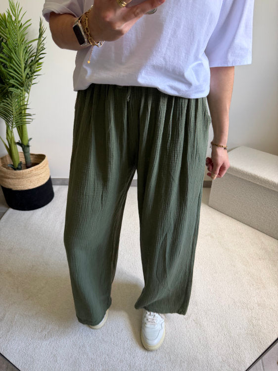 Pantalon large en gaze de coton