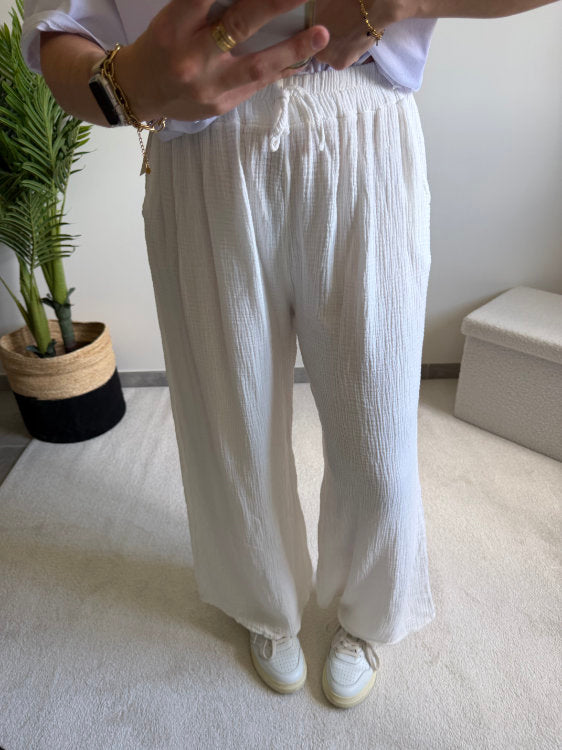Pantalon large en gaze de coton