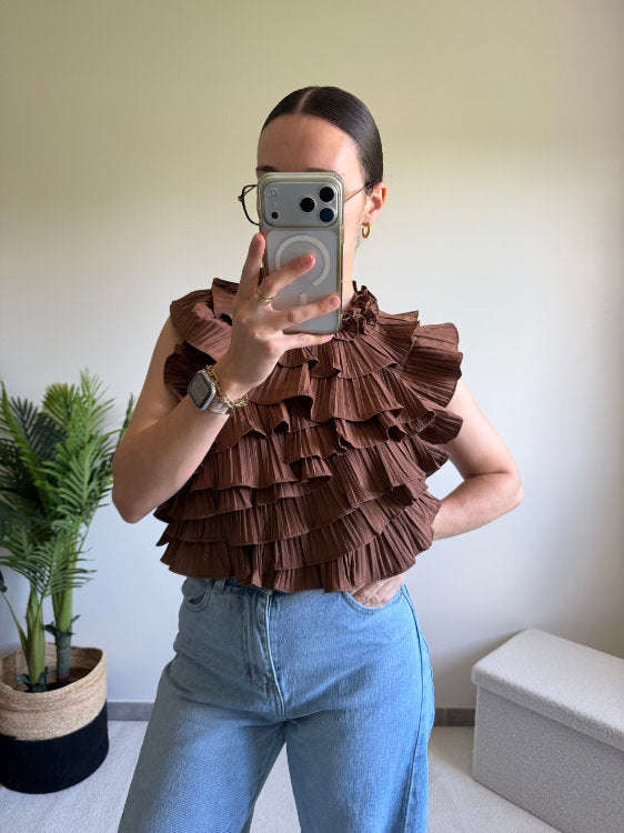 Blouse sans manches effet ruché dos nu