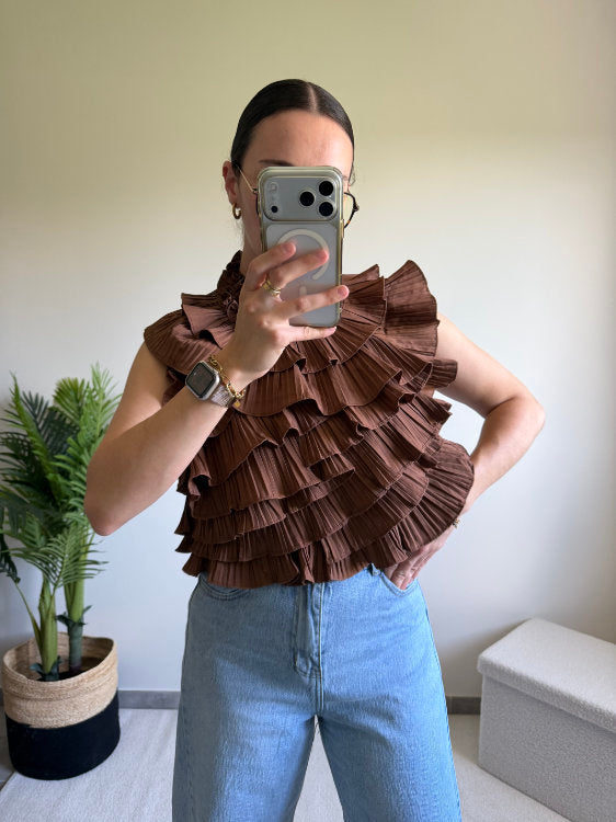 Blouse sans manches effet ruché dos nu