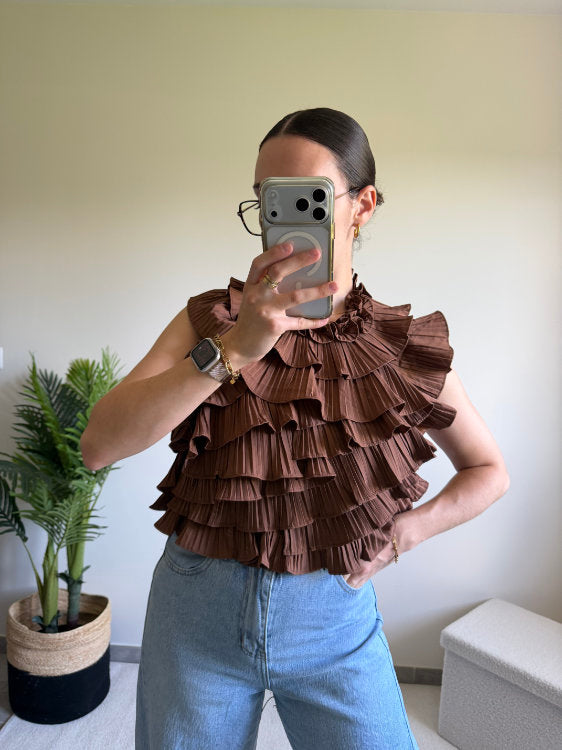 Blouse sans manches effet ruché dos nu