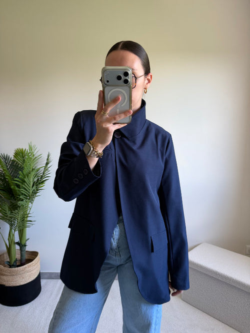 Long-sleeved wrap collar blazer