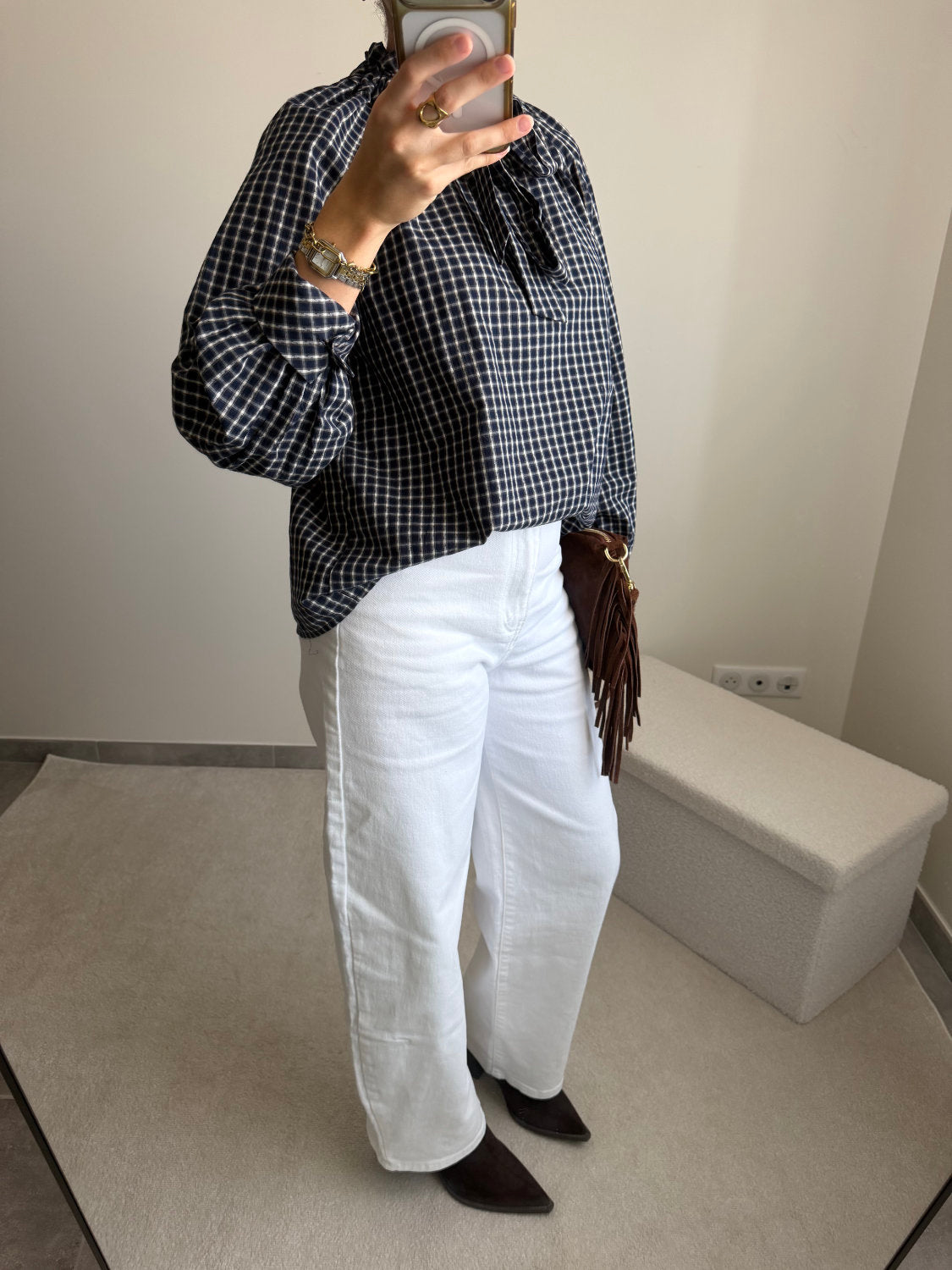 Blouse Joséphine à carreaux - bleu marine