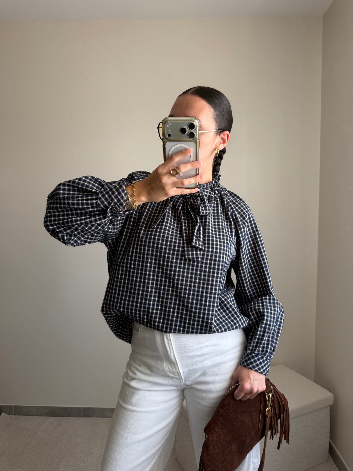 Blouse Joséphine à carreaux - bleu marine