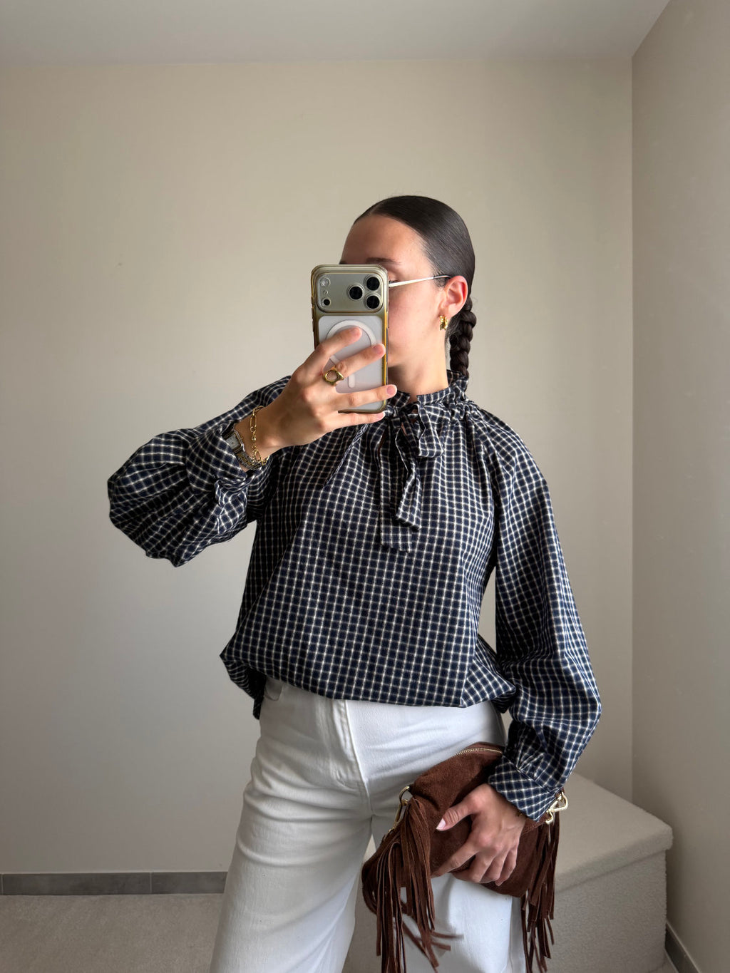 Blouse Joséphine à carreaux - bleu marine