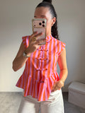 Top à rayures style mandarin